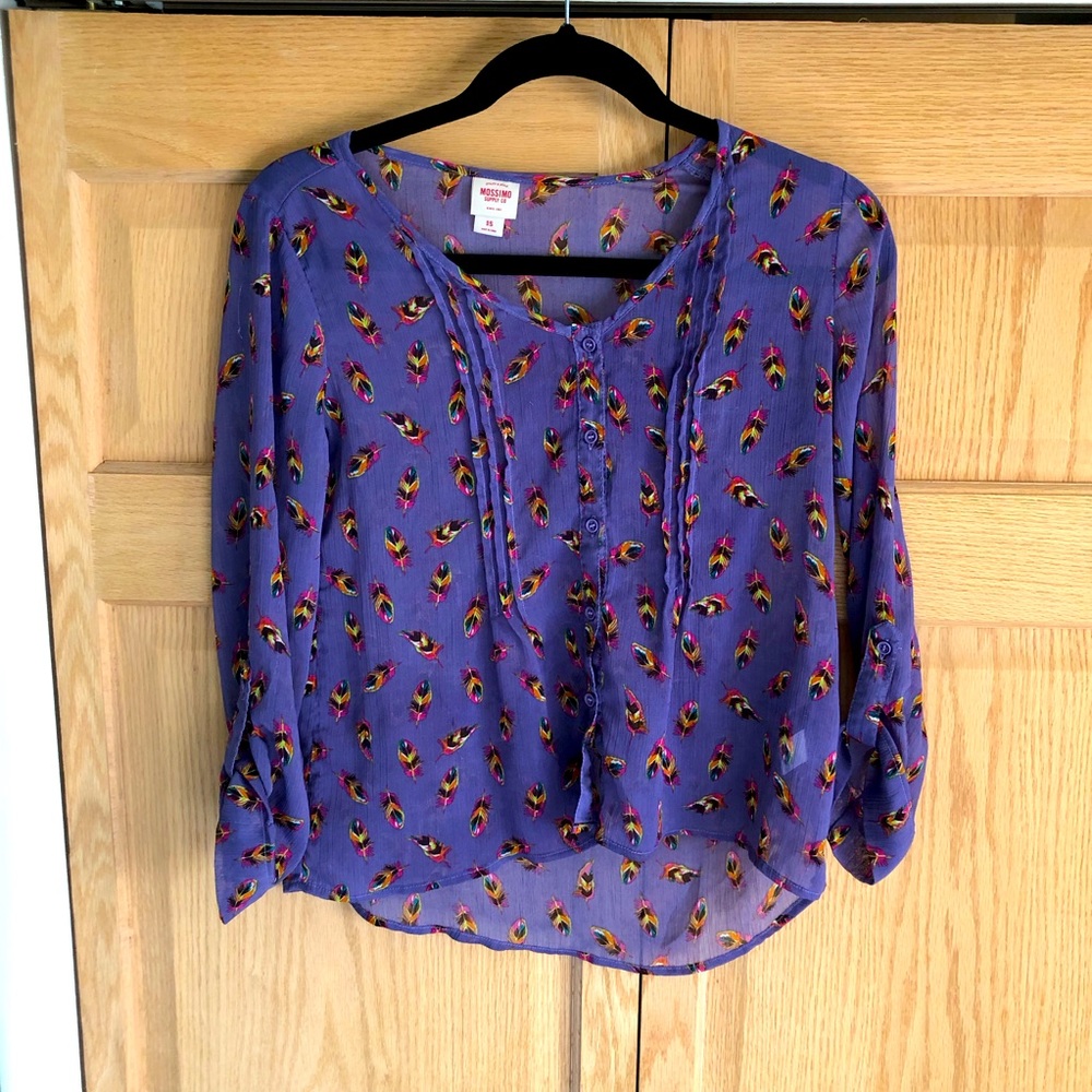 Boho sheer cropped feather top size small